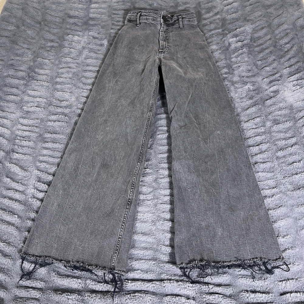 Zara The Marine Straight High Rise Wide Leg Jeans Washed Black US 0 EUR 32 AP948